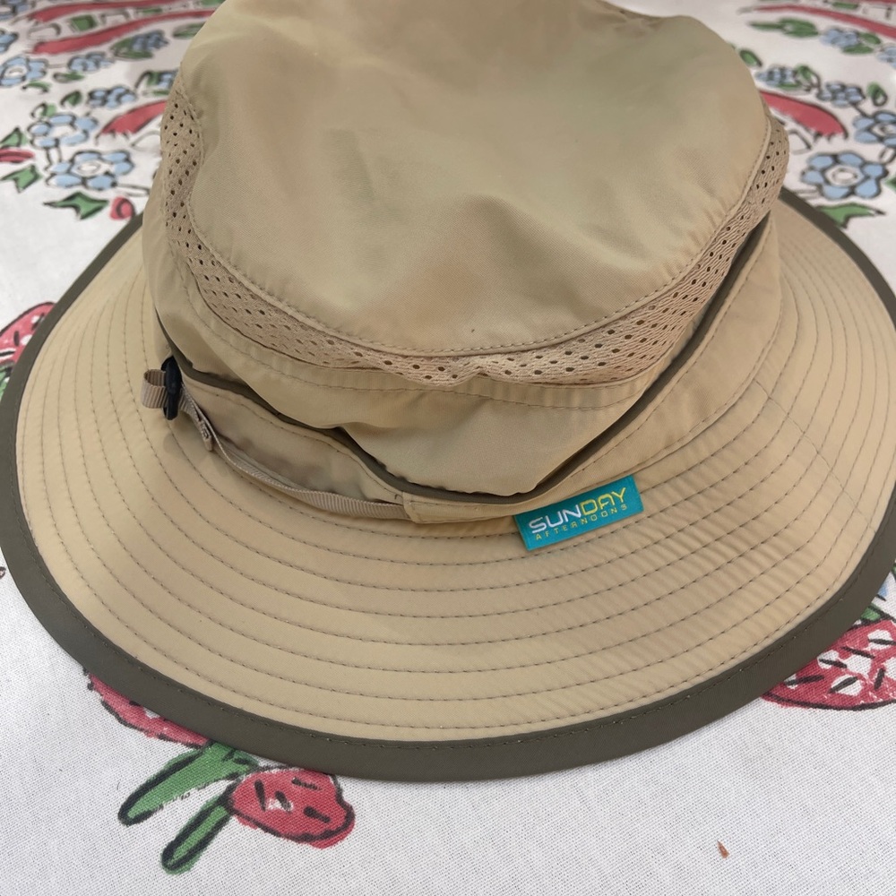Tan Outdoor Hat with Mesh Ventilation and Wide Brim
